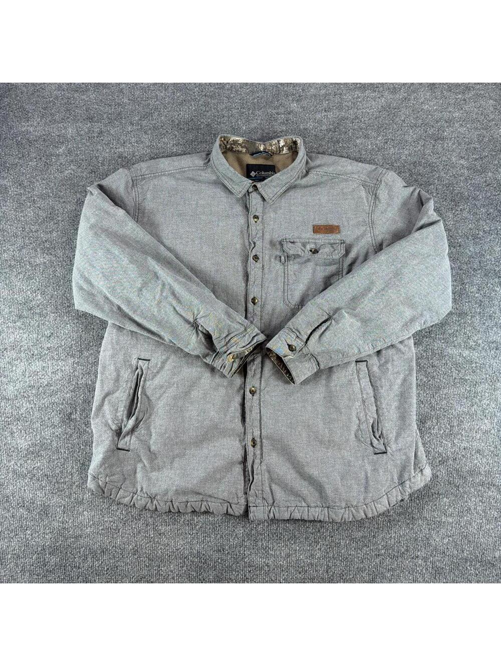 Columbia Gray Button-Up Jacket PFG Shacket XXL‎ - Fleece Lined, Fishing, Hunting